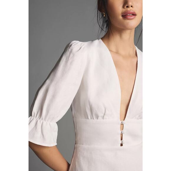 Reformation | Women | Simi White Linen Chic Romantic Ruffle Mini Dress | Sz 8 - Picture 14 of 16